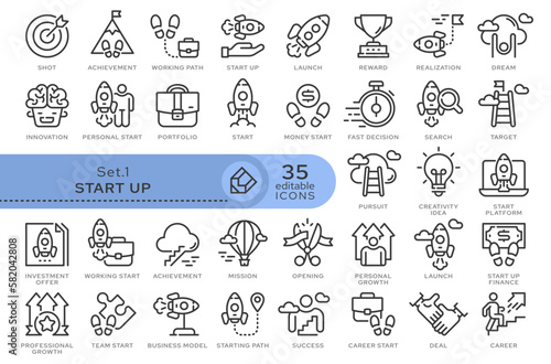 Set of conceptual icons. Vector icons in flat linear style for web sites  applications and other graphic resources. Set from the series - Start Up. Editable outline icon. 