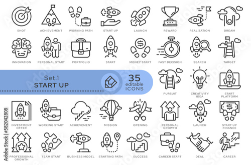 Set of conceptual icons. Vector icons in flat linear style for web sites, applications and other graphic resources. Set from the series - Start Up. Editable outline icon.	