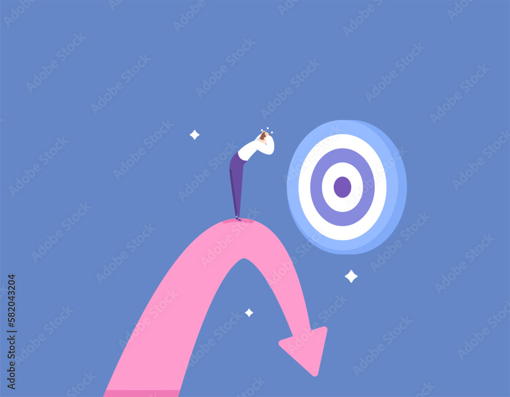 sales target is not reached. monthly target is not fulfilled. a businessman is panicking because the income or revenue is dropping. the problem in business. illustration concept design. vector element