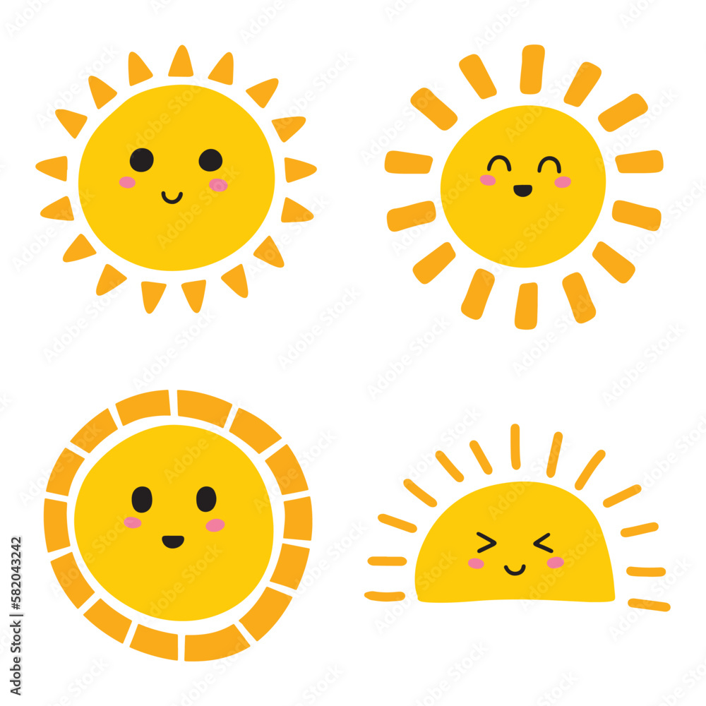 Set of cute hand drawn suns