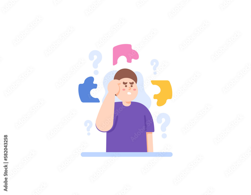 impaired memory or memory disorders. a man is having difficulty on memorizing something. trouble on saving, controlling, and remembering back the memory. senile and confused man. illustration concept impaired memory or memory disorders. a man is having difficulty on memorizing something. trouble on saving, controlling, and remembering back the memory. senile and confused man. illustration concept