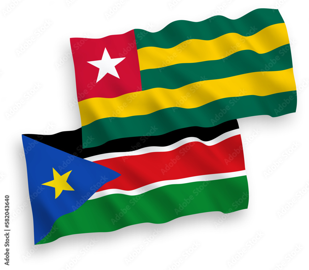 Flags of Togolese Republic and Republic of South Sudan on a white background Flags of Togolese Republic and Republic of South Sudan on a white background