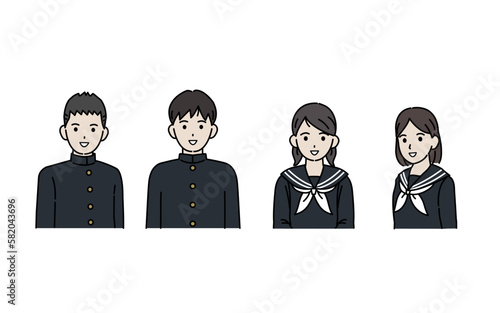 学ランを着た生徒のイラスト　学生　中高生　男女