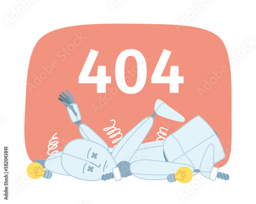 Damaged robot vector empty state illustration. Editable 404 not found page for UX, UI design. Broken in pieces machine flat character. Color website error flash message. Fira Sans Semibold font used