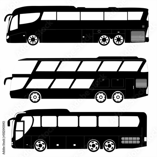 Set of vector city bus silhouettes, logos, icons