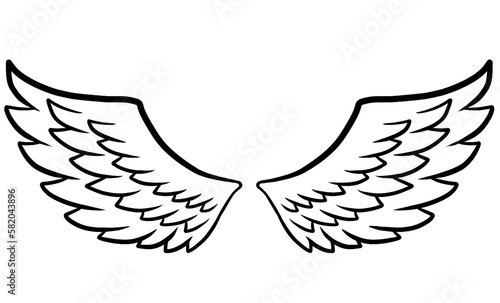 Wing line illustration drawn with the black pen, 검정 펜 으로 그린 날개 선 일러스트