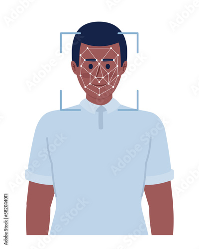 Male employee face identification semi flat color vector character. Editable figure. Half body person on white. Simple cartoon style spot illustration for web graphic design and animation