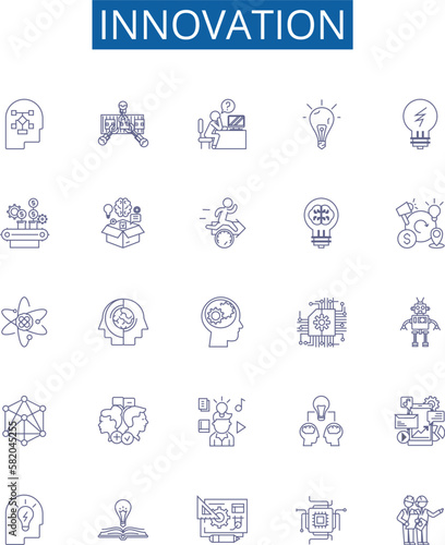 Innovation line icons signs set. Design collection of Innovate, Novel, Create, Advance, Pioneer, Breakthrough, Fresh, New outline concept vector illustrations