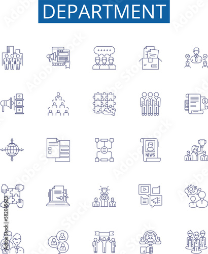Department line icons signs set. Design collection of Division, Bureau, Office, Section, Unit, Directorate, Agency, Board outline concept vector illustrations