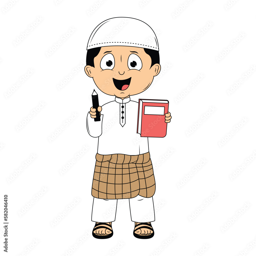 cute moslem boy cartoon illustration cute moslem boy cartoon illustration