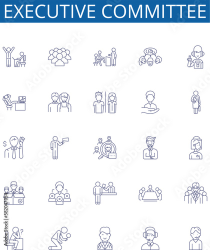 Obraz na płótnie Executive committee line icons signs set. Design collection of executive, committee, leadership, management, strategy, planning, decision-making, communication outline concept vector illustrations w salonie