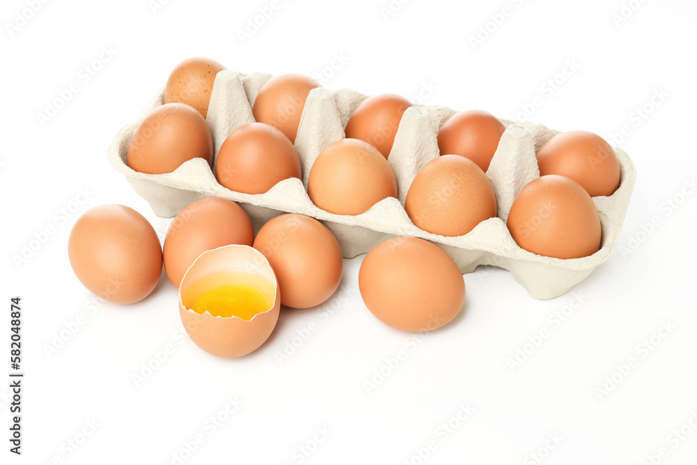 Ingredient for making breakfast - eggs, isolated on white background Ingredient for making breakfast - eggs, isolated on white background