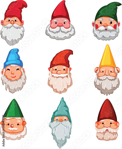 garden gnome set cartoon vector illustration