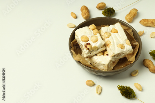 Concept of tasty food, nougat, space for text