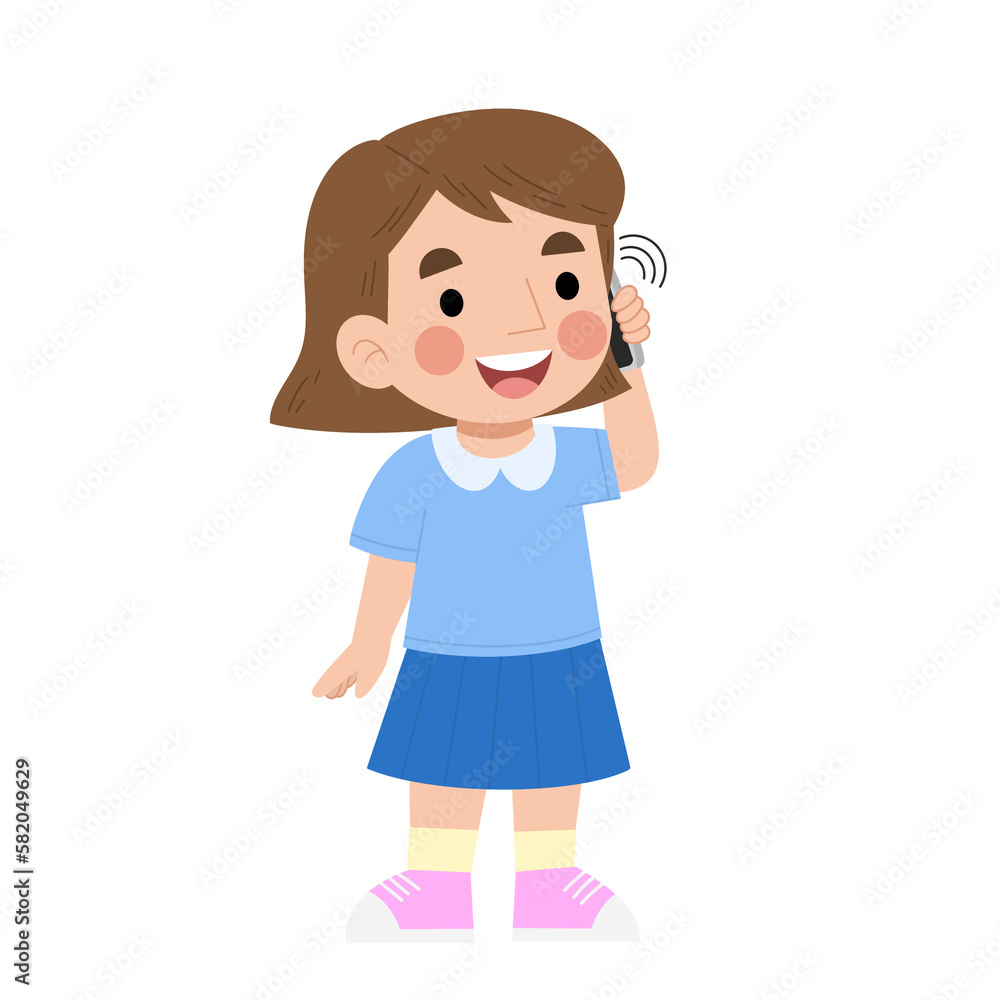 Illustration of a little girl using a smartphone
