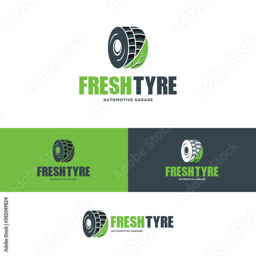 tyre with leaf logo design template