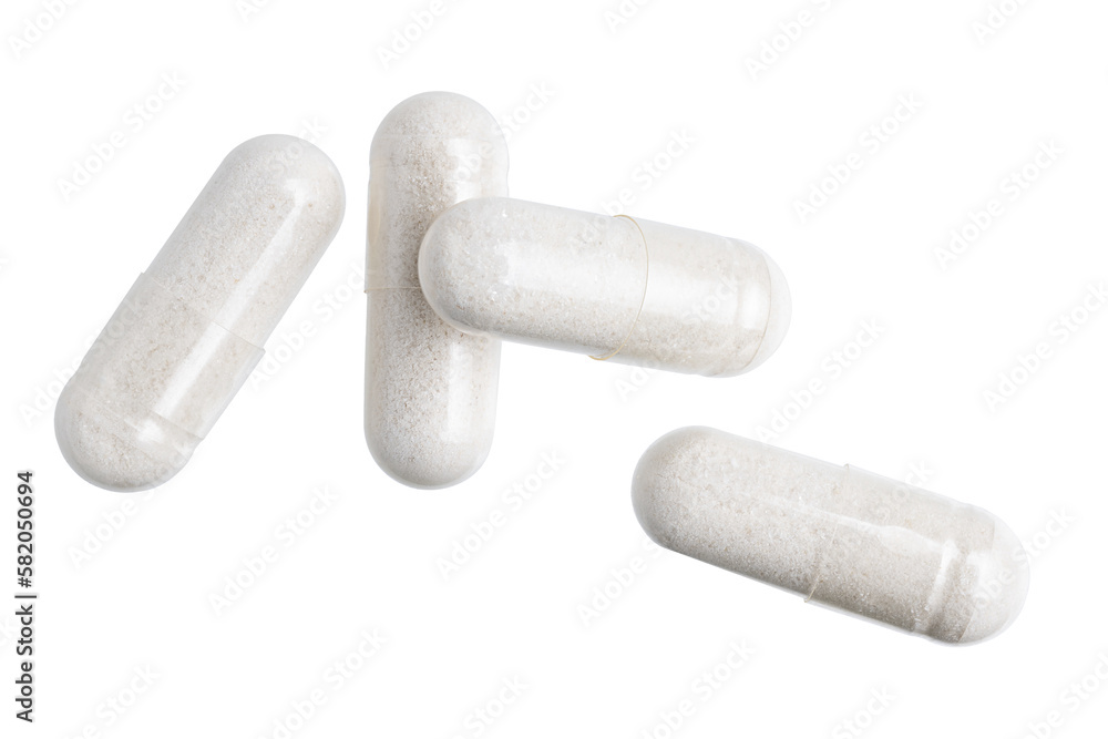 White gel medical capsules, group of vitamin supplement pills or drugs for treatment, isolated on transparent background, medicine and healthcare concept, top view White gel medical capsules, group of vitamin supplement pills or drugs for treatment, isolated on transparent background, medicine and healthcare concept, top view