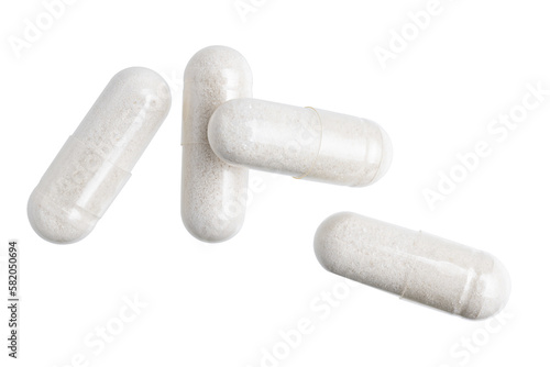 Obraz na płótnie White gel medical capsules, group of vitamin supplement pills or drugs for treat