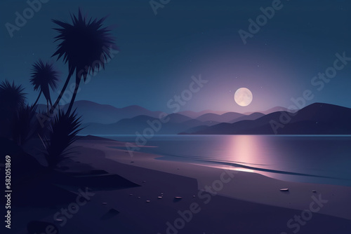 beach at night  light in California  minimalistic. generative ai
