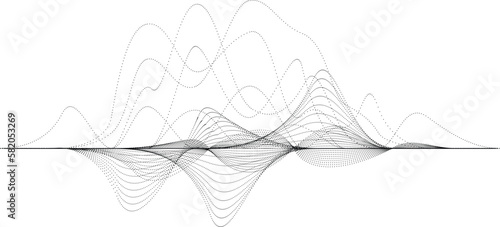 Abstract flow linear halftone dots . Fluid wavy shape .Striped linear pattern . Music sound wave . Vector illustration