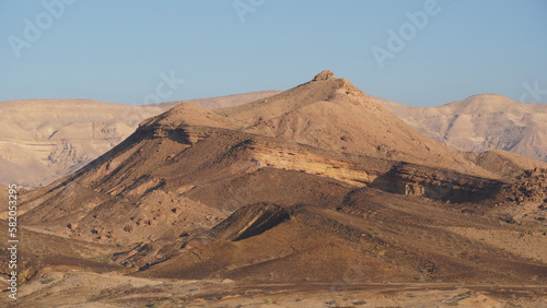 Sunrise view of HaMakhtesh HaGadol the big crater, in the Negev Desert, Southern Israel. It is a geological landform of a large erosion cirque photo