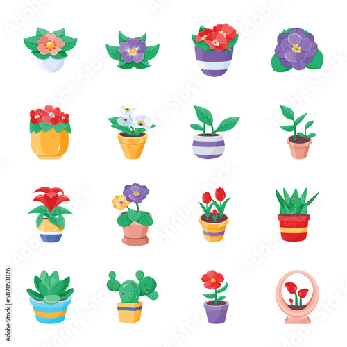 Pack of 16 Colorful Flower Pot Icons 

 photo