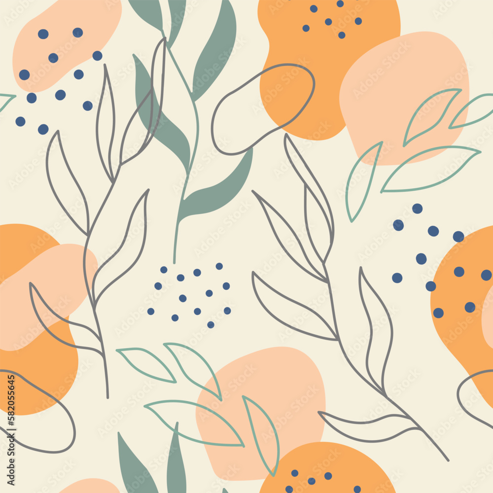 Seamless pattern with plants in trendy soft colors vector