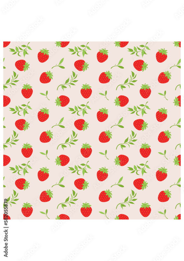 Seamless background pattern with fresh red strawberries and green leaves Seamless background pattern with fresh red strawberries and green leaves