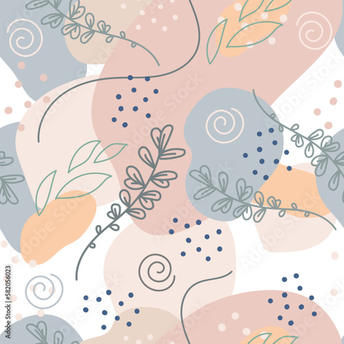 Seamless pattern with plants in trendy colors vector dusty pink