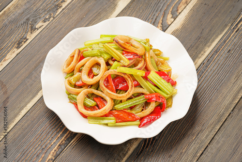 Stir-Fried Calamari Rings with Chinese Homestyle Vegetables and Celery