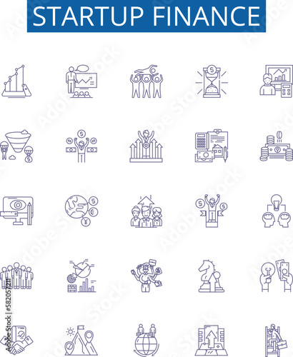 Startup finance line icons signs set. Design collection of Funding, Capital, Investing, Venture, Angel, Costs, Budget, Resource outline concept vector illustrations