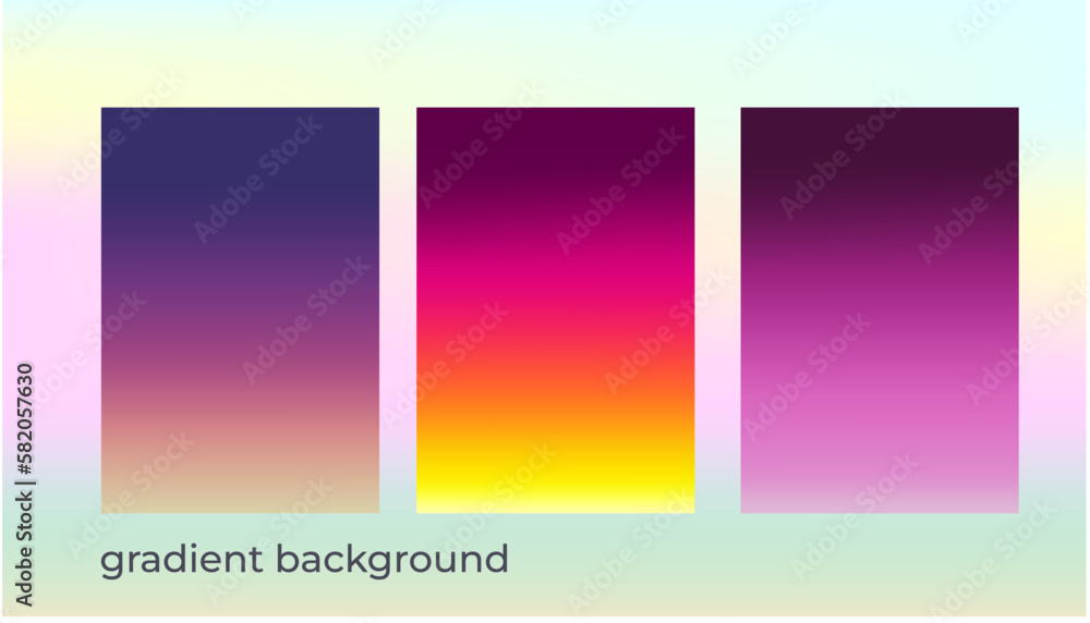 Set of gradient backgrounds, pink, purple, neon, yellow, red, orange . For wallpaper, branding, social media.
