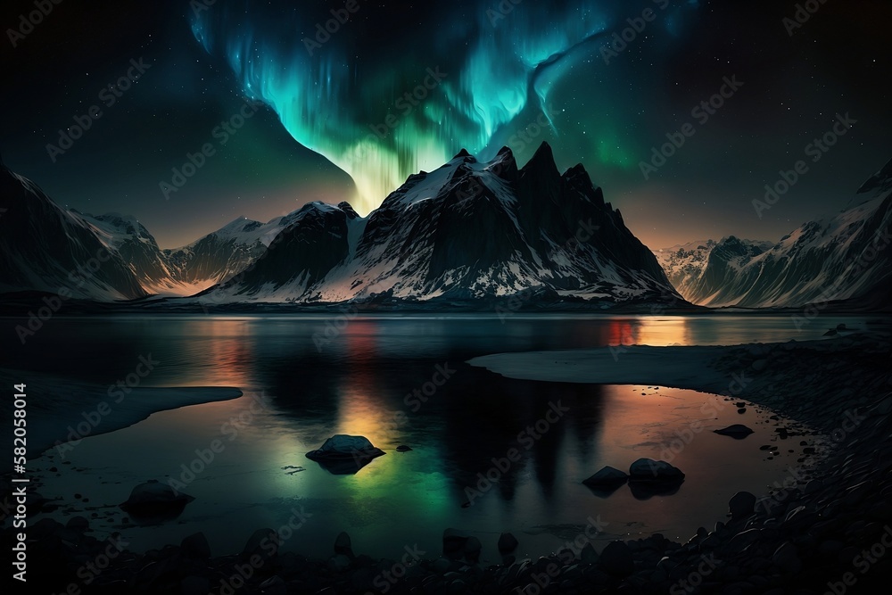 Northern Lights over Majestic Mountains: A Breathtaking View of Aurora Borealis