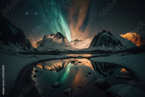 Aurora Symphony: Nature's Glowing Performance Above the Mountains © Josh
