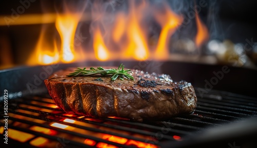 close-up of juicy steak on grill, ai generated