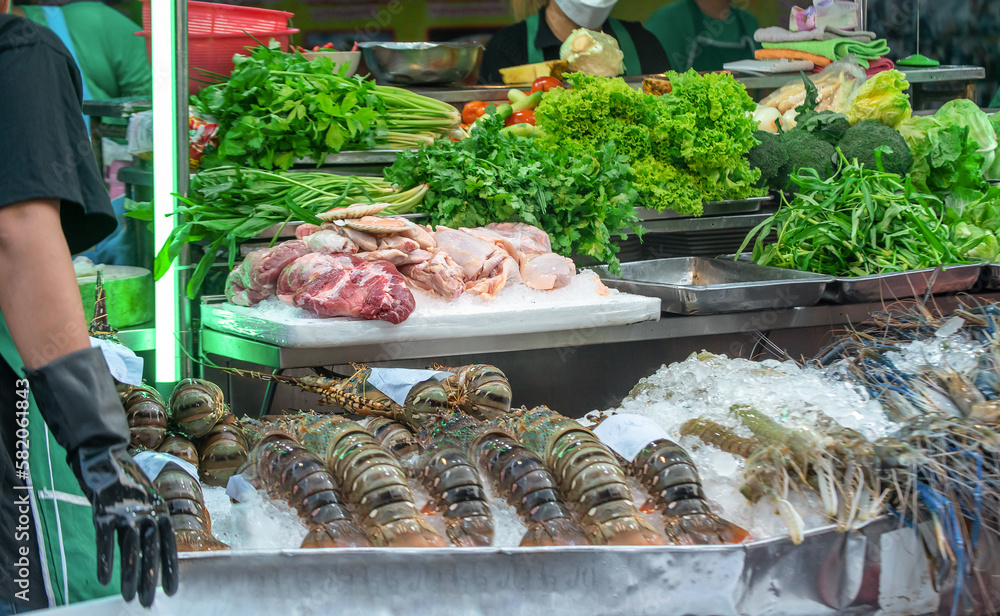 Fresh big quality seafoods ready to serve in China town Bangkok Thailand