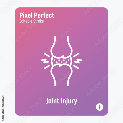 Joint injury, inflammation thin line icon. Arthritis symptom. Pixel perfect, editable stroke. Vector illustration.