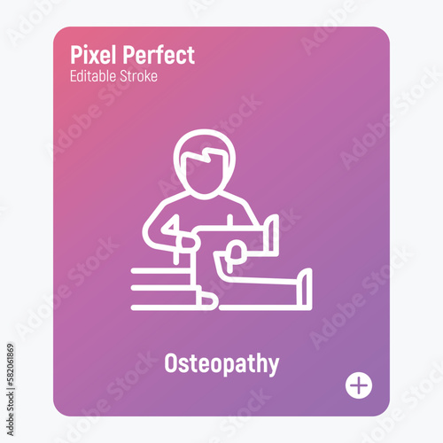 Osteopathy thin line icon. Physiotherapy, arthritis treatment. Massage. Pixel perfect, editable stroke. Vector illustration.