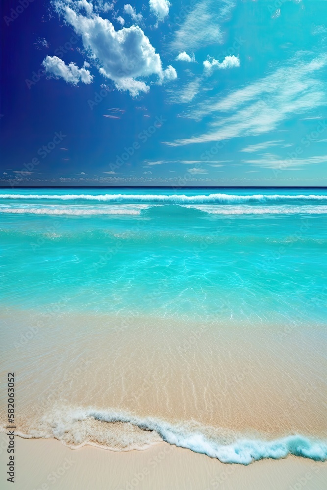 Beautiful beach blue sea water. Generative AI