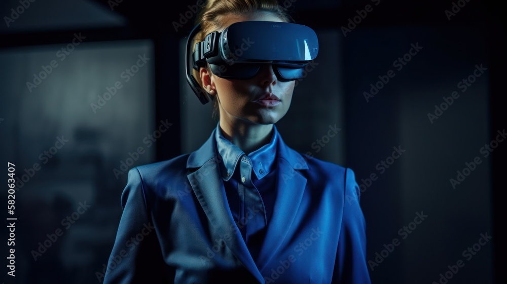 A person in a futuristic virtual reality headset, interacting with a virtual reality environment. A person in a futuristic virtual reality headset, interacting with a virtual reality environment.