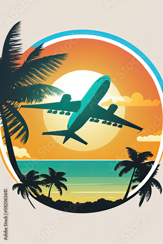 Logo of airplane, travel in summer concept. Generative AI © AdriFerrer