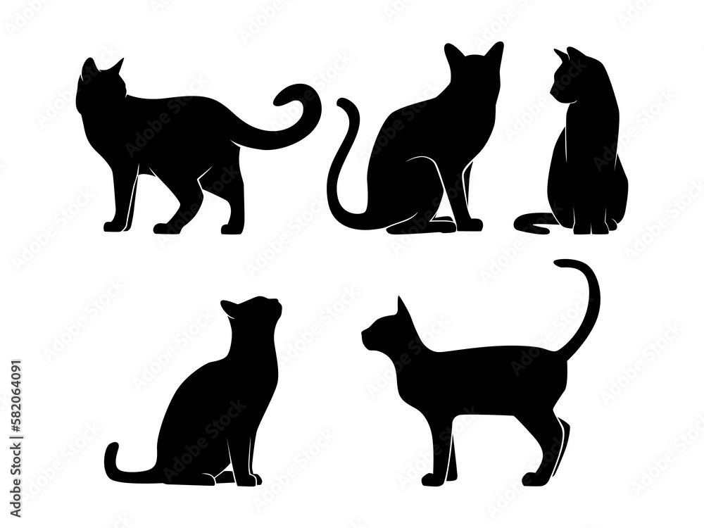 Set of Cats Silhouette Isolated on a white background - Vector Illustration
