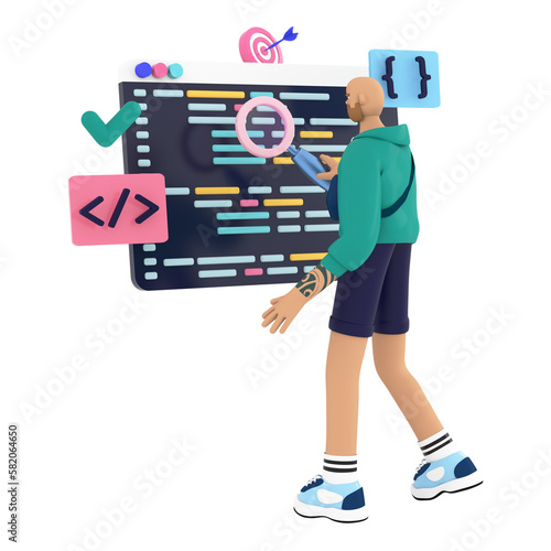 Картината върху платно Programmer, coder, tester searching bugs in code