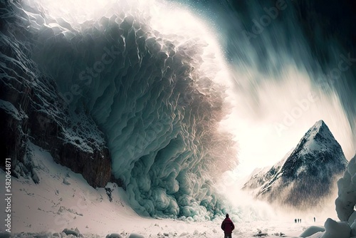 Fotografija power of nature avalanche in mountains is risky situation, created with generati