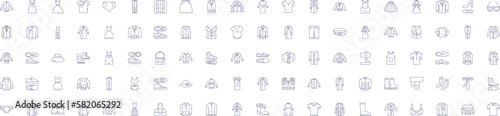 Clothes line icons signs set. Design collection of Garment, Outfit, Apparel, Clothing, Dress, Suit, Shawl, Skirt outline concept vector illustrations