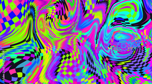 Trippy strip psychedelic pattern. Neon color wavy background