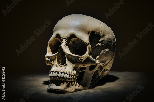 Realistic skull isolated in black background created with an ai generative ai technology