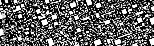 Abstract technology background with lines and circuits. Black and white design conveys modern, technical concept with high connectivity. Vector