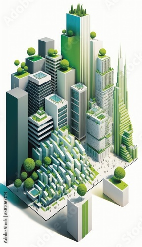 Inspiring architecture  city scale with green buildings. Generative AI