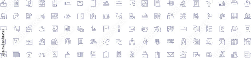 Folders and files line icons signs set. Design collection of folders, files, organization, storage, backup, archive, retrieval, sharing outline concept vector illustrations